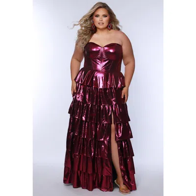 Sydney's Closet Strapless Sweetheart Neckline Tiered Plus Size Gown In Magenta