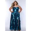 Sydney's Closet Strapless Sweetheart Neckline Tiered Plus Size Gown In Turq