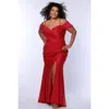 Sydney's Closet Sweetheart Neckline Drape Sleeve Slim Fitted Plus Size Gown In Magenta