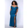 Sydney's Closet Sweetheart Neckline Drape Sleeve Slim Fitted Plus Size Gown In Turq