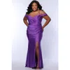 Sydney's Closet Sweetheart Neckline Drape Sleeve Slim Fitted Plus Size Gown In Violet