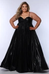 Sydney's Closet Sweetheart Neckline Empire Waistline Plus Size Metallic Gown In Onyx