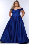 Sydney's Closet Sweetheart Neckline Off The Shoulder Plus Size A-line Gown In Cobalt
