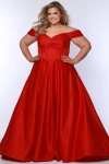 Sydney's Closet Sweetheart Neckline Off The Shoulder Plus Size A-line Gown In Ruby