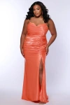 Sydney's Closet Sweetheart Neckline Ruched Slim Fitted Plus Size Gown In Papaya