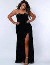 Sydney's Closet Velvet Strapless Sweetheart Plus Size Evening Gown In Black