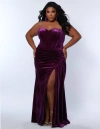 Sydney's Closet Velvet Strapless Sweetheart Plus Size Evening Gown In Purple