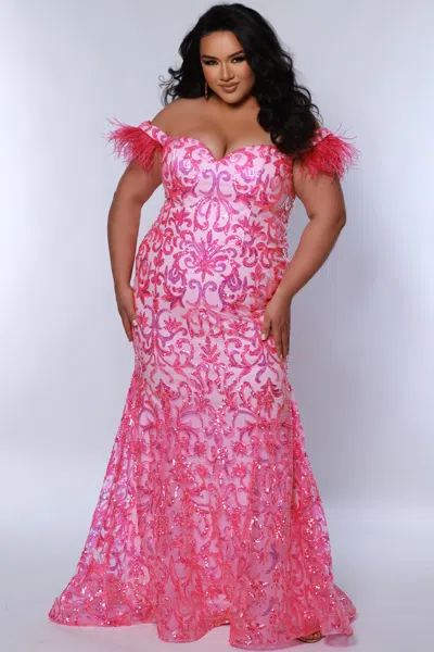 Sydney's Closet Te2403 Plus Size Prom Fitted Long Formal Sequin Dress In Pink