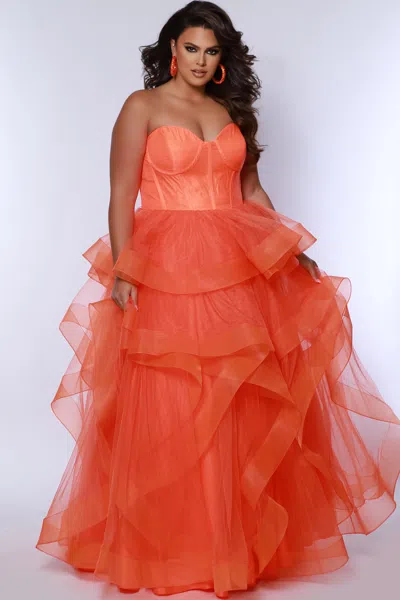 Sydney's Closet Te2420 Plus Size Long Ball Gown Corset Prom Dress In Orange
