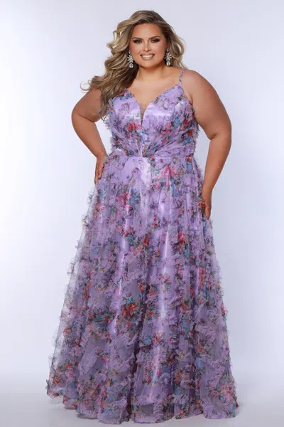 Sydney's Closet Te2508 Long Plus Size Formal Floral Pleated Prom Dress In Purple
