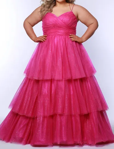 Sydney's Closet Top Tier Sparkle Prom Ball Gown In Pink In Red