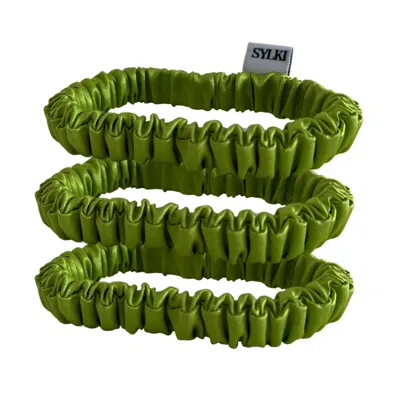 Sylki Women's Autumn Green Silk Hair Scrunchies - Three Pack