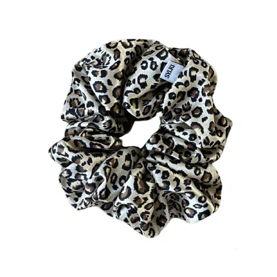 Sylki Women's Black Maxi Silk Scrunchie - Leopard Print