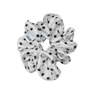 Sylki Women's White / Black White And Black Polka Dot Silk Scrunchie In White/black
