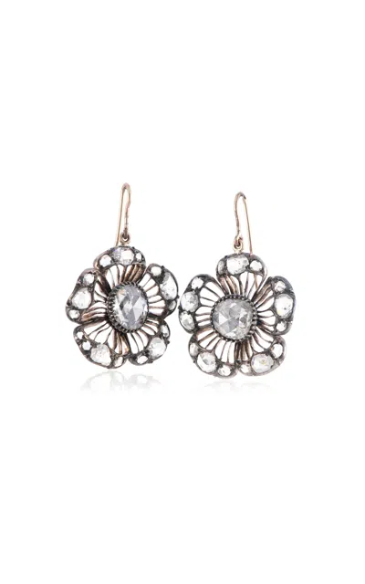 Sylva & Cie 14k Rose Gold Antique Georgian Flower Earrings In White