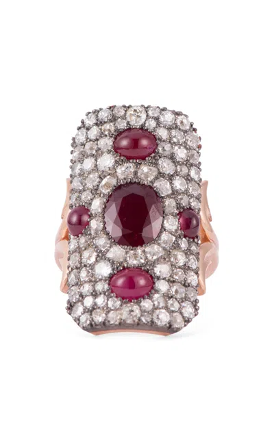 Sylva & Cie 14k Rose Gold Ruby And Old Euro Cut Diamond Ten Table Ring In Red