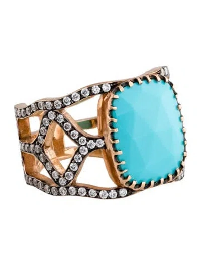 Pre-owned Sylva & Cie 14k Turquoise & Diamond Ring In Multi