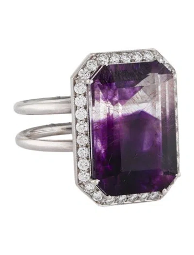 Pre-owned Sylva & Cie 18k 18.65ct Amethyst & Diamond Cocktail Ring In Multi
