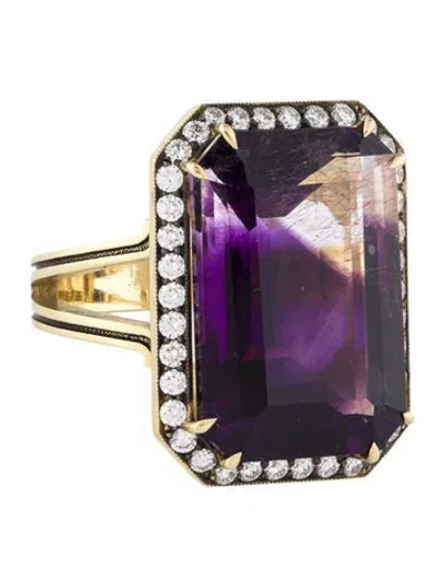 Pre-owned Sylva & Cie 18k 22.82ct Amethyst & Diamond Cocktail Ring In Multi