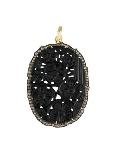 Pre-owned Sylva & Cie 18k Carved Nephrite & Diamond Pendant In Multi