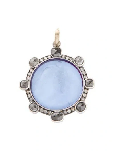 Pre-owned Sylva & Cie 18k Diamond & Glass Intaglio Pendant In Multi