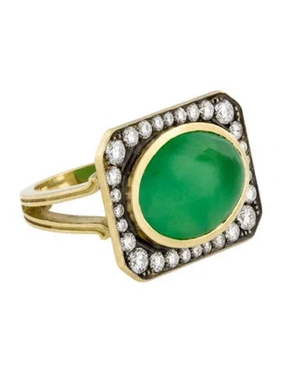 Pre-owned Sylva & Cie 18k Diamond & Jade Band In Multi