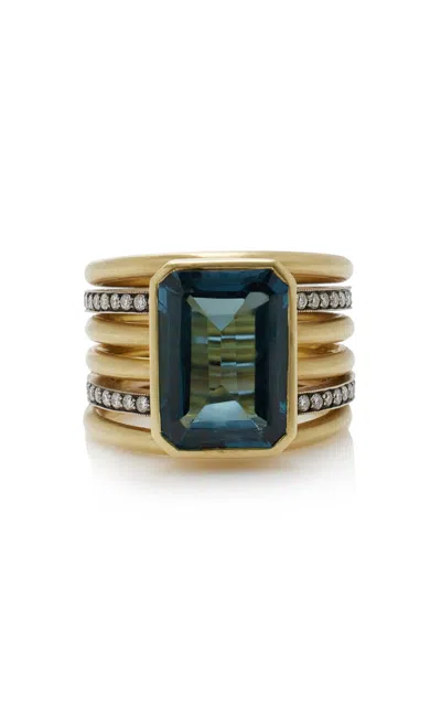 Sylva & Cie 18k Gold Blue Topaz And Diamond Spiral Ring