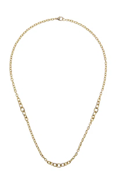 Sylva & Cie 18k Gold Three Diamond Section Chain Necklace