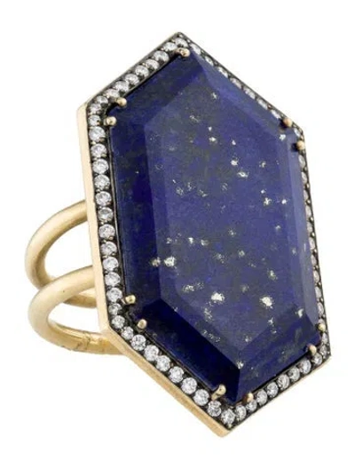 Pre-owned Sylva & Cie 18k Lapis Lazuli & Diamond Cocktail Ring In Multi