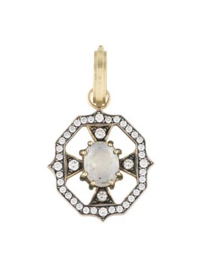 Pre-owned Sylva & Cie 18k Moonstone Labradorite & Diamond Pendant In Multi