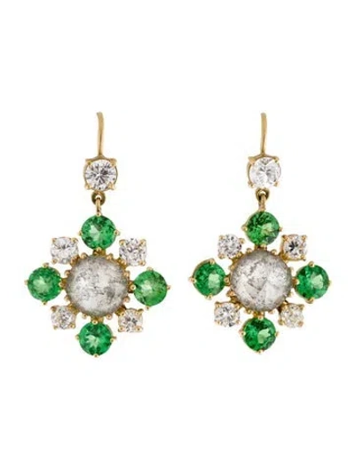 Pre-owned Sylva & Cie 18k Tsavorite & Diamond Drop Earrings In Multi