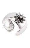 Sylva & Cie 18k White Gold Domed Cuff Bracelet With Antique Flower