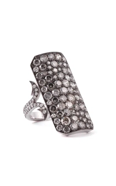 Sylva & Cie 18k White Gold Long Grey And White Diamond Ten Table Ring In Gray