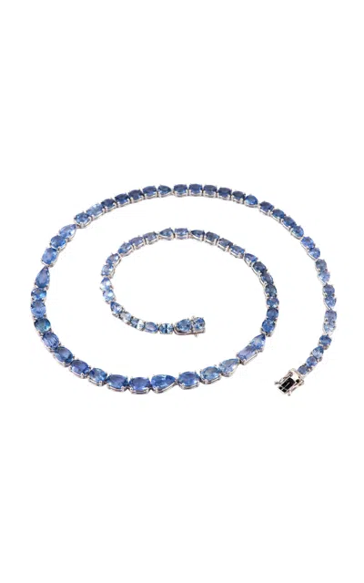 Sylva & Cie 18k White Gold Mixed Shape Sapphire Riviere Necklace In Blue