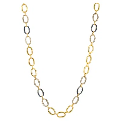 Pre-owned Sylva & Cie 18k Yellow Gold & Sterling Silver Sapphire Oval Link Chain Necklace