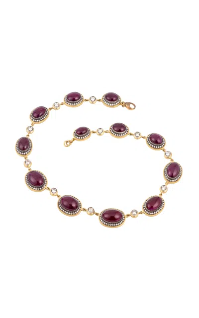 Sylva & Cie 18k Yellow Gold Cabuchon Ruby Gilded Age Riviere In Red