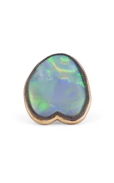 Sylva & Cie 18k Yellow Gold Heart Shaped Opal Cocktail Ring In Blue