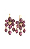 Sylva & Cie 18k Yellow Gold Rhodolite Garnet Flower Dangle Earrings In Red
