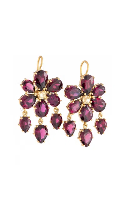 Sylva & Cie 18k Yellow Gold Rhodolite Garnet Flower Dangle Earrings In Red