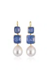 Sylva & Cie 18k Yellow Gold Sapphire And South Seas Pearl Drop Earrings In Blue
