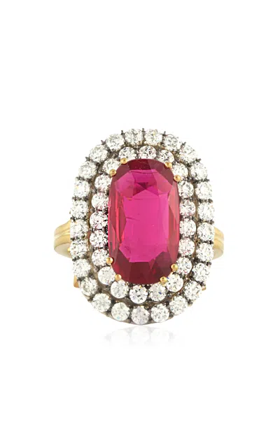 Sylva & Cie 18k Yellow Gold Thain Ruby Ring With Old Euro Cut Diamonds In Red