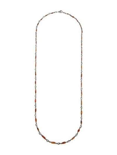 Pre-owned Sylva & Cie Carnelian Bead Station Chain Necklace, 34.5" In Multi