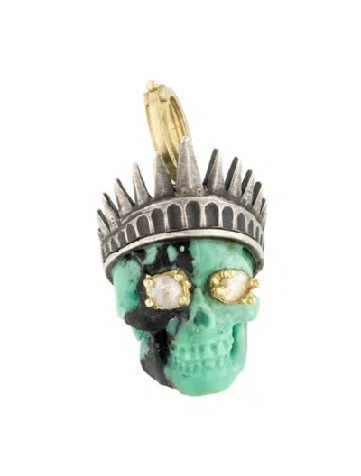 Pre-owned Sylva & Cie Chrysoprase & Diamond Liberty Skull Pendant In Multi