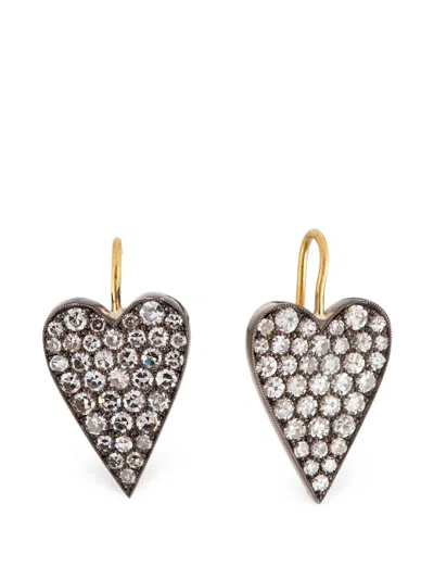 Sylva & Cie Diamond Heart Earrings In Metallic
