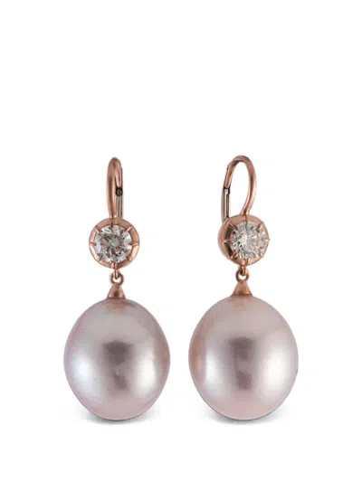 Sylva & Cie Freshwater Pearl And Diamond Earrings In Gold