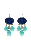 Sylva & Cie Girandole 18k Yellow Gold Lapis; Amazonite Earrings In Blue