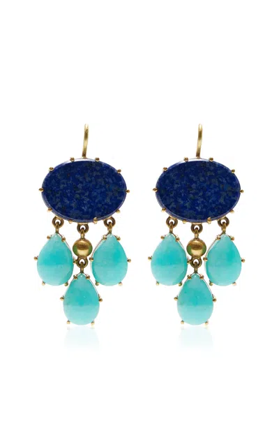 Sylva & Cie Girandole 18k Yellow Gold Lapis; Amazonite Earrings In Blue
