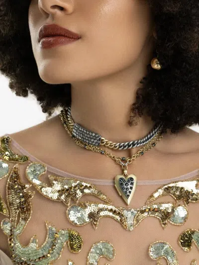 Sylva & Cie Hematite Beaded Necklace In Gold