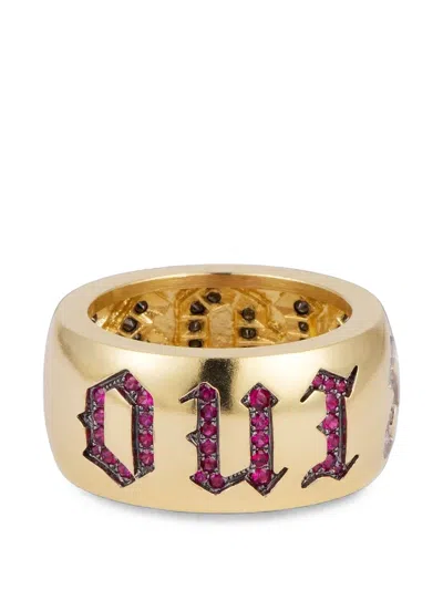 Sylva & Cie Oui Non Black Diamond And Ruby Ring In White
