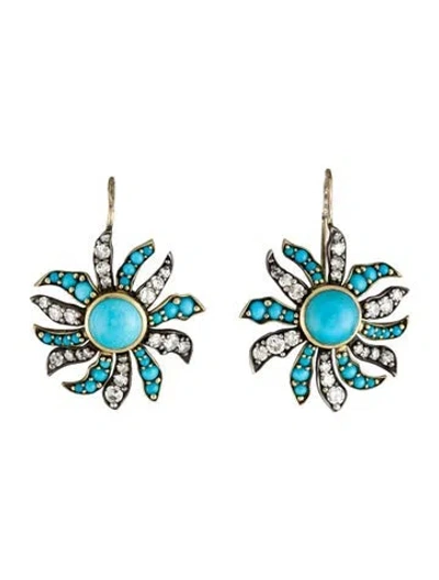 Pre-owned Sylva & Cie Turquoise And Diamond Drop Earrings In Multi